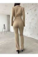 دکمه های تک دکمه زن با جزئیات کوتاه ژاکت کوتاه تیم راه راه باینری-thumb