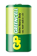 GP Batteries 13g Greencell R20p/1250/d Boy Kalın Pil, 1.5 Volt, 2'li Kart