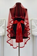 ست چادر عروس قرمز، ست حنا با مهره و پولک شیشه ای 6 تیکه-thumb