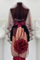 ست چادر عروس شرابی، مهره شیشه ای و پولک دار با چاپ حنا ست 6 تیکه-thumb