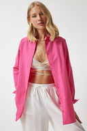 پیراهن پایه بلند زنانه صورتی تیره اورسایز DD00842-thumb