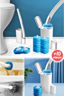 ست برس توالت یکبار مصرف جعبه نگهداری و پایه ست تمیزکننده کاسه توالت با 10 سر جایگزین-thumb