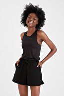 Defacto Kadın Siyah Cep Detaylı Beli Bağcıklı 2'Li Relax Fit Mini Şort U8183AZ21SM