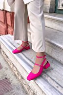 کفش‌های پاشنه کوتاه زنانه مری جین مات صورتی فوشیا پشت باز-thumb