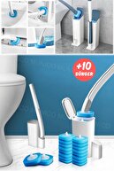 ست برس توالت یکبار مصرف جعبه نگهداری و پایه ست تمیزکننده کاسه توالت با 10 سر جایگزین-thumb