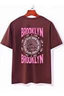 ست بالا و پایین شلوارک صورتی با چاپ بروکلین قهوه ای-thumb