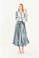 PHELDA Vintage Style Kadife Elbise 600-gri