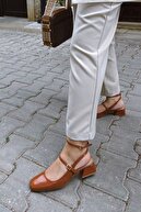 کفش زنانه بلوک پاشنه کوتاه با کلاه ایمنی چرمی قهوه ای ماری جین قهوه ای باز-thumb