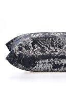 ÖZENEV Siyah Gümüş Kırlent Kılıfı Dekoratif Desenli Kadife Yumuşak Salon Koltuk