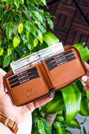 کیف پول زیپ دار یونیسکس توتون کارول چرم اصل-thumb