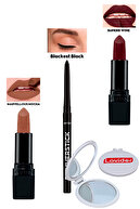 رژ لب مات شگفت انگیز موکا + مداد چشم مشکی + رژ لب مات عالی شرابی + آینه جیبی Lovider-thumb