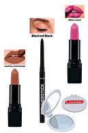 رژ لب مات شگفت انگیز موکا + خط چشم مشکی + رژ لب مات یاسی ایده آل + آینه جیبی Lovider-thumb