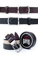 کمربند مردانه کلاسیک 3.5 سانتی متری چرم اصل با سگک چرخشی دو طرفه-thumb