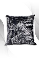 ÖZENEV Siyah Gümüş Kırlent Kılıfı Dekoratif Desenli Kadife Yumuşak Salon Koltuk