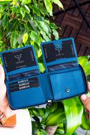 کیف پول یونیسکس آبی بنزینی با زیپ چرم اصل کارول-thumb