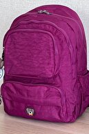 کوله پشتی/کیف مدرسه لپ تاپ پارچه ای Crinkle Fcstore ضد آب سایز متوسط ​​Claret Red Crinkle-thumb