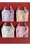 ست زیرپیراهن و شلوارک منعطف نخی بند طناب دار دخترانه 4 تیکه-thumb