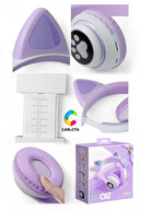 هدست بلوتوث گوش گربه ای لیلاک | چراغ LED | تاشو | بی سیم | ال ای دی پنجه رنگی-thumb