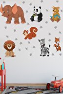cokindirimli Neşeli Hayvanlar Çocuk Odası Duvar Sticker Seti
