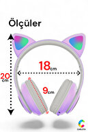 هدست بلوتوث گوش گربه ای لیلاک | چراغ LED | تاشو | بی سیم | ال ای دی پنجه رنگی-thumb