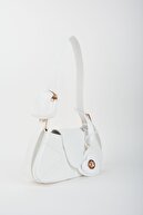 کیف زنانه باگت سفید نیلوفر آبی طرح چرم مصنوعی با بسته شدن کیف دست و شانه-thumb