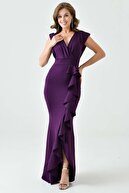 لباس شب ماکسی آلو بلند طرح یقه دو سینه با پارچه فلکسیبل فلکسیبل 582443-thumb