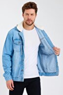 ژاکت جین کلاسیک فصلی مردانه شلوار جین کلاهدار روزانه آبی یخی-thumb