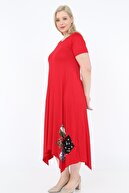 1fazlası Kadın Büyük Beden Asimetrik Kesim Kırmızı Elbise