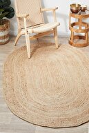 قالیچه حصیری فرش بافتنی جوت بافتنی بیضی طرح قهوه ای طبیعی-thumb