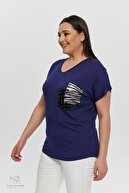 تی شرت تونیک پنبه ای شانه دار سایز بزرگ مدل جدید جیبی آستین کوتاه با یقه V-thumb