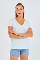 Polo State Kadın %100 Pamuk Çok Renkli V Yaka 3lü T-shirt Paketi Su Yeşili