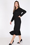 Modayız Siyah Uzun Kollu Büyük Beden Elbise 12d-0788