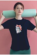 تی شرت زنانه با چاپ گربه ای ناز مشکی-thumb