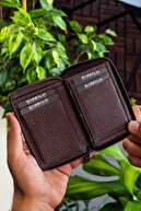 کیف پول جا کارتی چرم اصل زنجیر قهوه ای یونیسکس-thumb