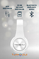 هدفون بی‌سیم بلوتوث روی گوش با نور LED میکروفون تاشو سفید-thumb