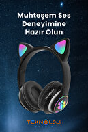 هدست بی سیم بلوتوث 5.0 مشکی با میکروفون با صدای بالا هوشمند LED Light Cat Paw RGB-thumb