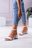 Tuğrul Ayakkabı Tek Bantlı Kısa Topuklu Beyaz Kadın Ayakkabı