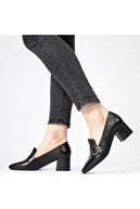 CZ London Hakiki Deri Kadın Kalın Topuklu Ayakkabı Casual Tokalı Loafer