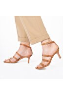 CZ London Kadın Kahverengi Hakiki Deri Topuklu Sandalet