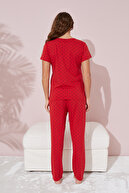 مجموعه لباس خواب پنبه ای گره دار با الگوی قرمز-thumb