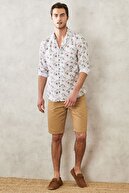 شلوارک مردانه شتر اسلیم فیت باریک دابی 100% پنبه شورت چینی کژوال-thumb