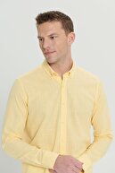 پیراهن کتانی زرد مردانه 100% پنبه ای و پارچه ای باریک و با یقه گشاد-thumb