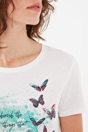 Mavi Kadın Kelebek Baskılı Beyaz Tişört 1601006-620