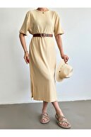 لباس تابستانی گشاد و گشاد بژ زنانه-thumb