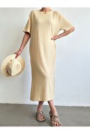 لباس تابستانی گشاد و گشاد بژ زنانه-thumb