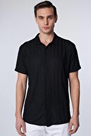 پیراهن مردانه باریک و باریک آستین کوتاه بافتنی تنفسی پیراهن مشکی تابستانی طرحدار دابی-thumb