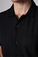 پیراهن مردانه باریک و باریک آستین کوتاه بافتنی تنفسی پیراهن مشکی تابستانی طرحدار دابی-thumb