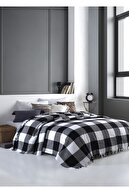 Lux Touch Scotch Siyah-Beyaz Çift Kişilik Pike 200 x 220 cm Koltuk Yatak Kanepe Örtüsü Pamuklu Dokuma