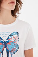 Mavi Kadın Kelebek Baskılı Beyaz Tişört 1601005-620