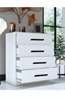 کمد سفید جی ام 084 آلمینا 4 کشو با دسته مشکی-thumb